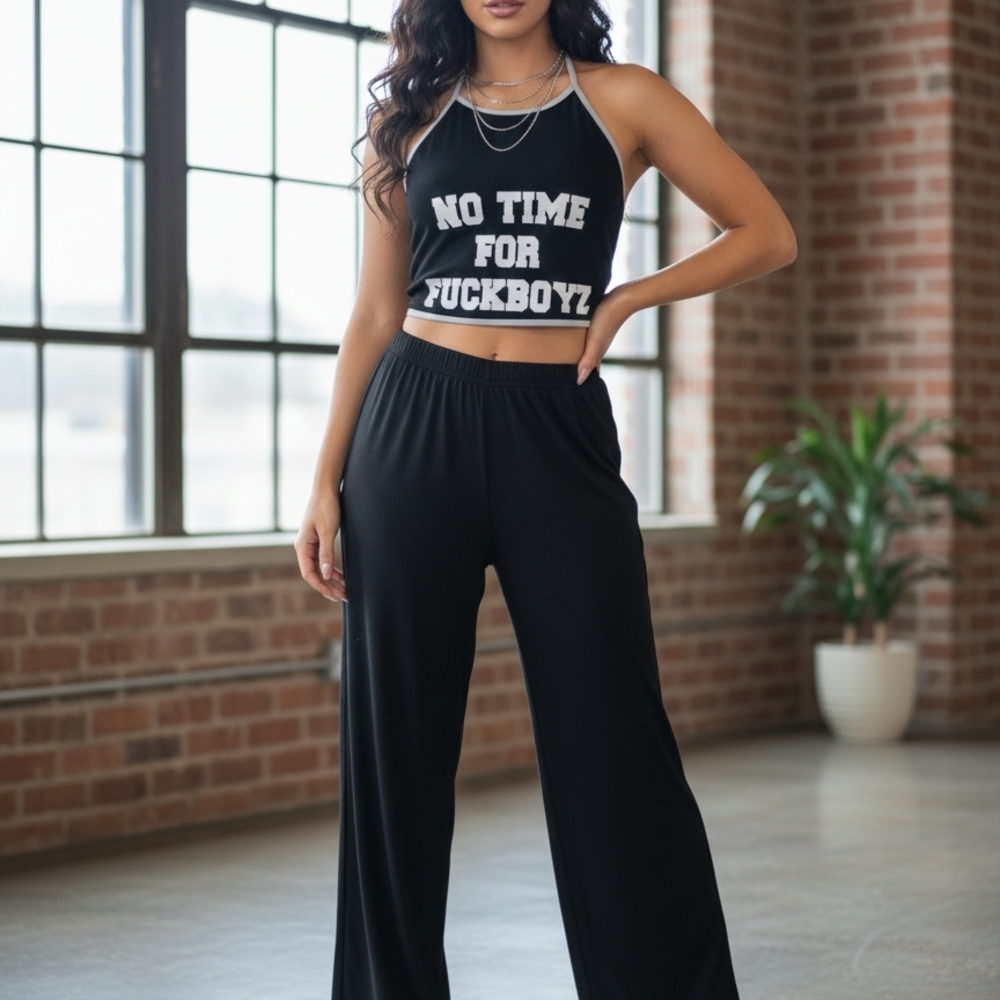 Black Wide Leg Pants And Crop Top